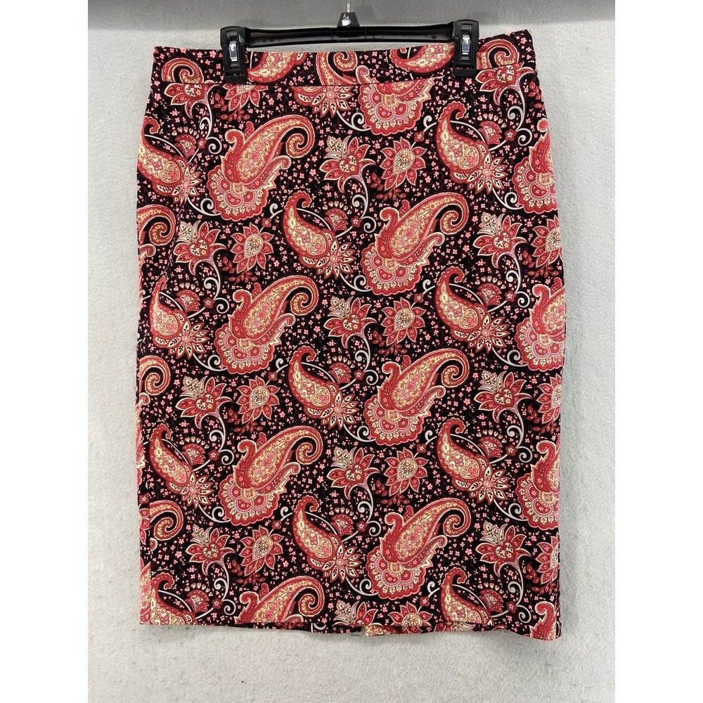 Talbots Skirt Womens Sz 16 Pencil Red Black Paisley Floral Lined Back Vent‎